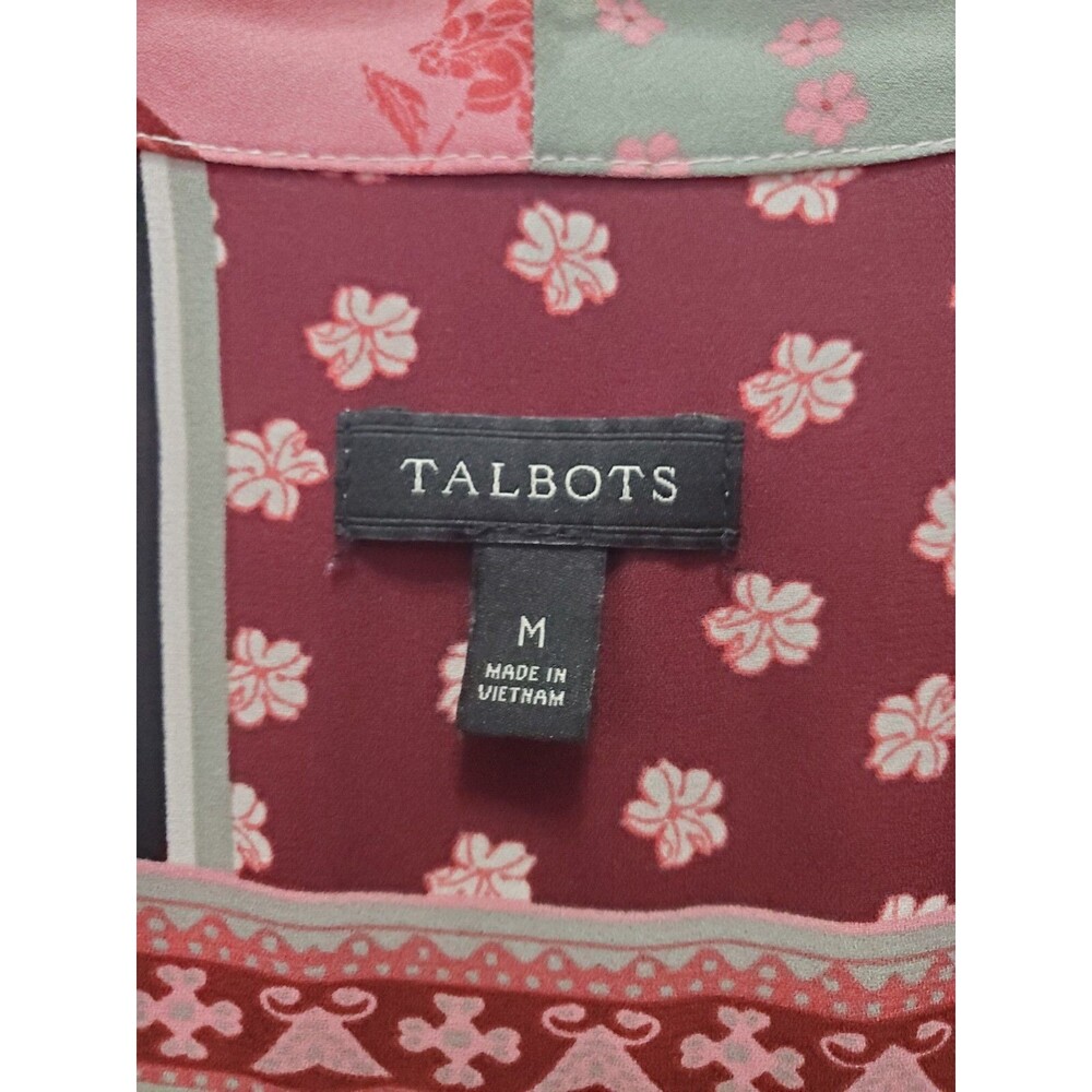 Talbots Rose Patchwork Pattern Tie Neck Long Slee… - image 2